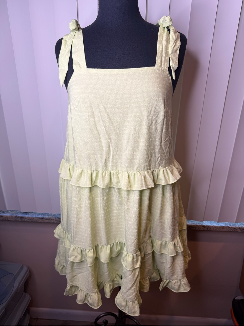Talulah lime green tiered ruffle mini dress self-tie shoulder straps SZ Medium